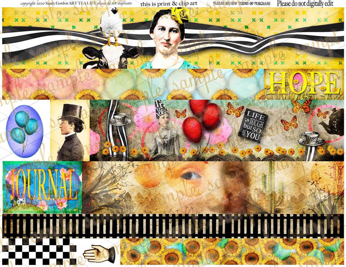 ART TEA LIFE Hope Strip Set Collage Sheet Digital File Band Etsy
