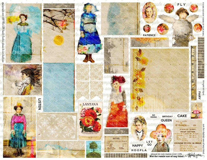 ART TEA LIFE Little Paintings Collage Sheet Digital File Etsy