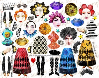ART TEA LIFE Star Queen Paper Dolls Collage Sheet Journal Parts digital file printable download decoupage scrapbook gift tags cards crapbook