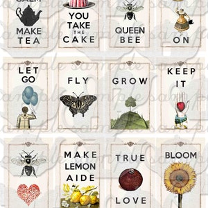 ART TEA LIFE Cards By The Dozen Collage Sheet digitaal bestand gift tag party gunst sieraden levering magneet decoupage scrapbook affirmaties