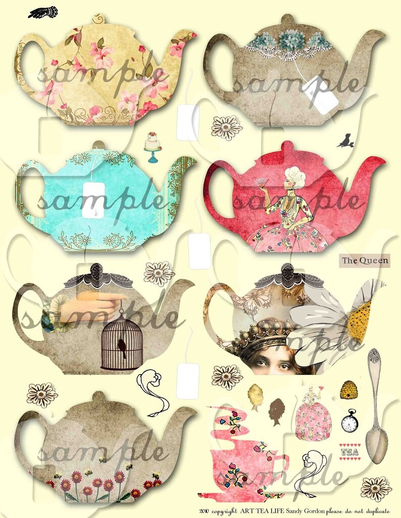 ART TEA LIFE Tea Pot Cards Collage Sheet Digital File Clip Art Etsy