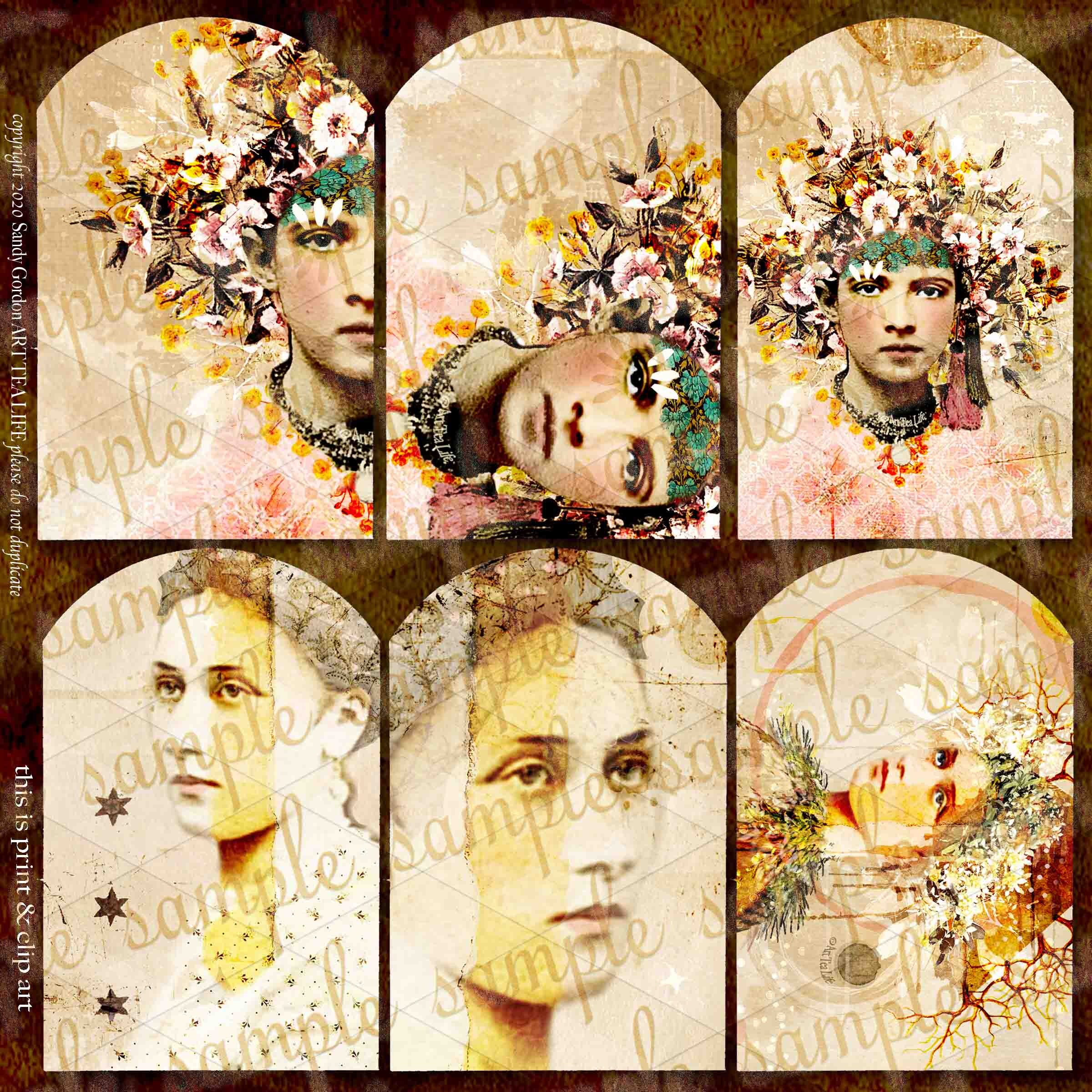 ART TEA LIFE Soft Collage Arched Tag Collection Sheet Set Etsy