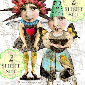 ART TEA Life Look It Here Journal Paper Dolls, 2 feuilles de collage, fichier numérique imprimable, découpage, clip art, scrapbooking, abeille