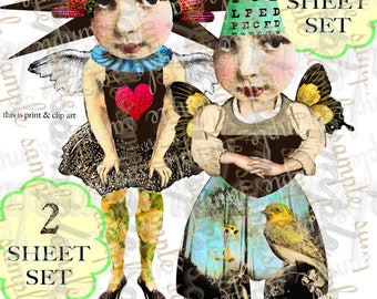 ART TEA LiFE Look It Here Journal Paper Dolls 2 Sheet Set Collage Sheet digital file printable download decoupage clip art scrapbook bee