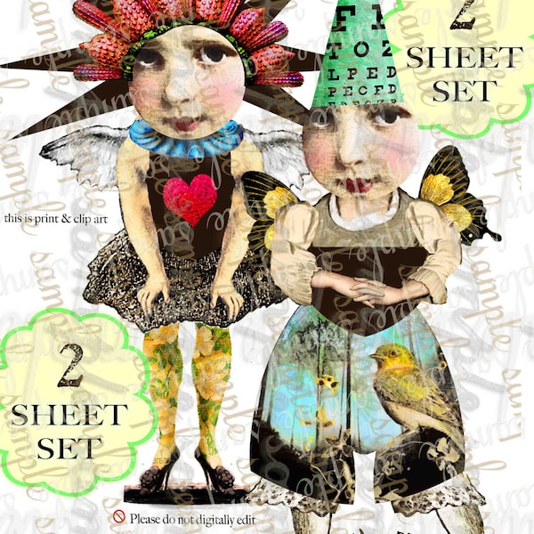 ART TEA Life Look It Here Journal Paper Dolls, 2 feuilles de collage, fichier numérique imprimable, découpage, clip art, scrapbooking, abeille
