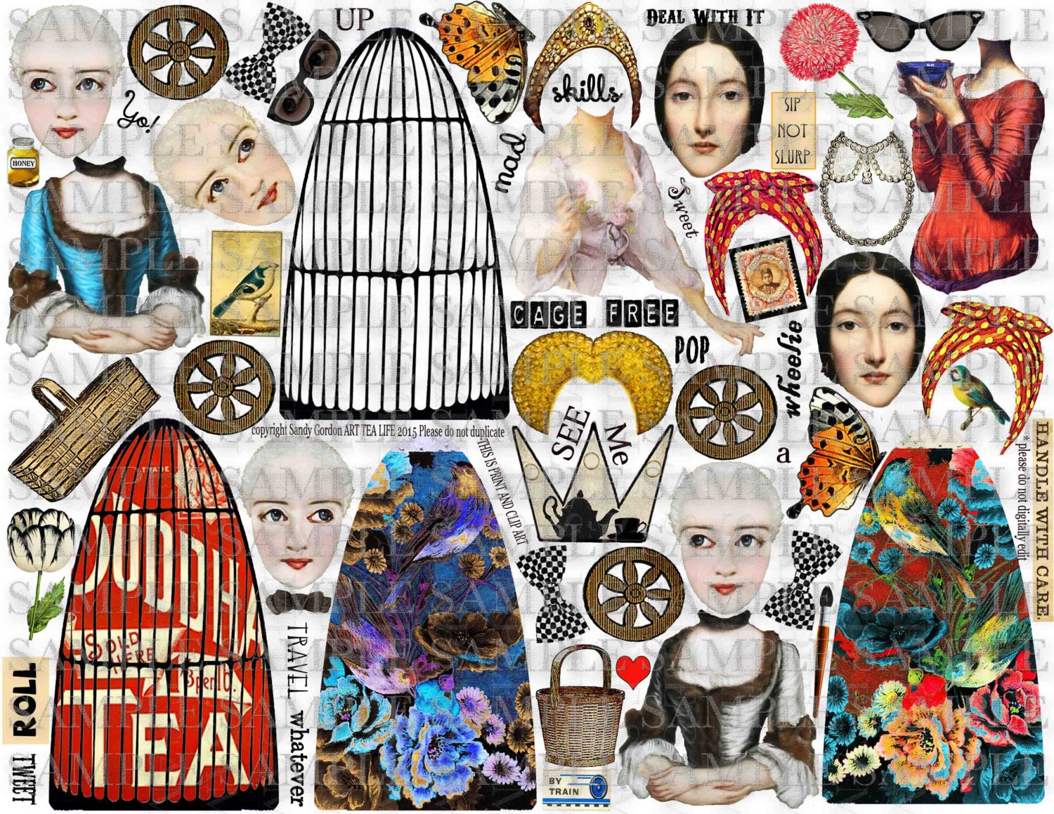 art-tea-life-merrily-paper-dolls-collage-sheet-digital-file-printable-download-decoupage-clip-art-scrapbook-journalling-page-etsy