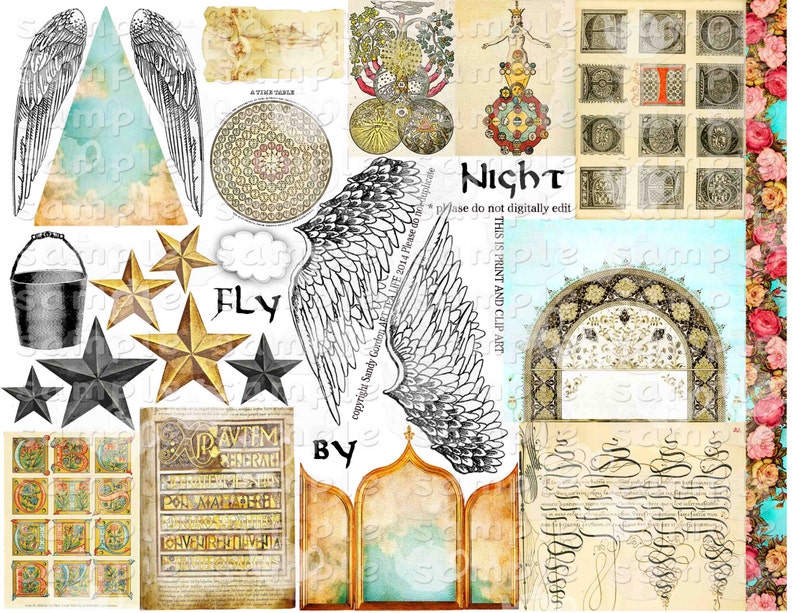 ART TEA LIFE Doll Printable Kit Artful Gathering Workshop Angel Scrapbook Journal Page Paper Doll Collage Sheet Set of 4