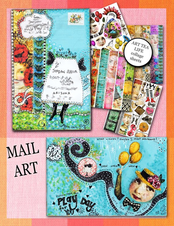ART TEA LIFE Mail Art Girls Journal Collage Sheet paper doll digital file printable download decoupage scrapbook tags clip art cards post
