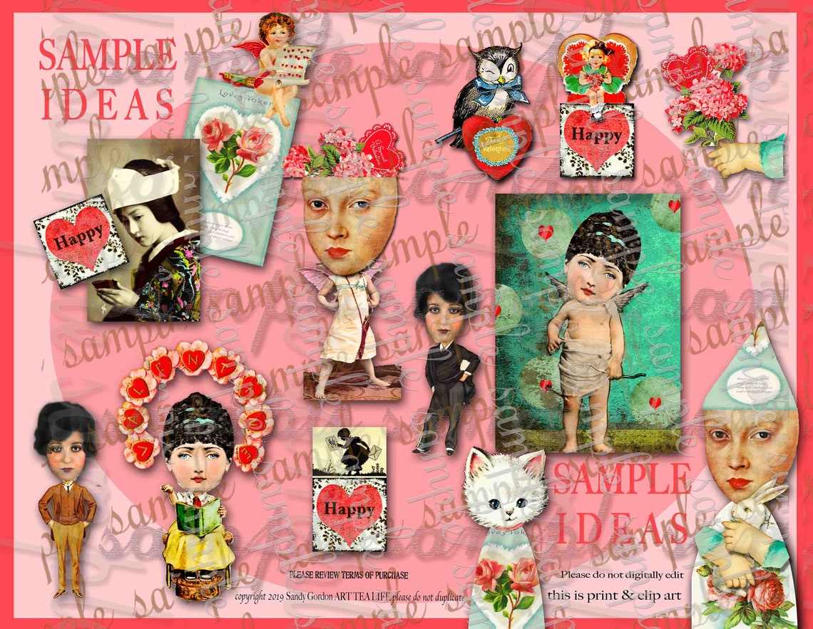 ART TEA LIFE Valentine Scrap Bits Collage Sheet Journal Etsy