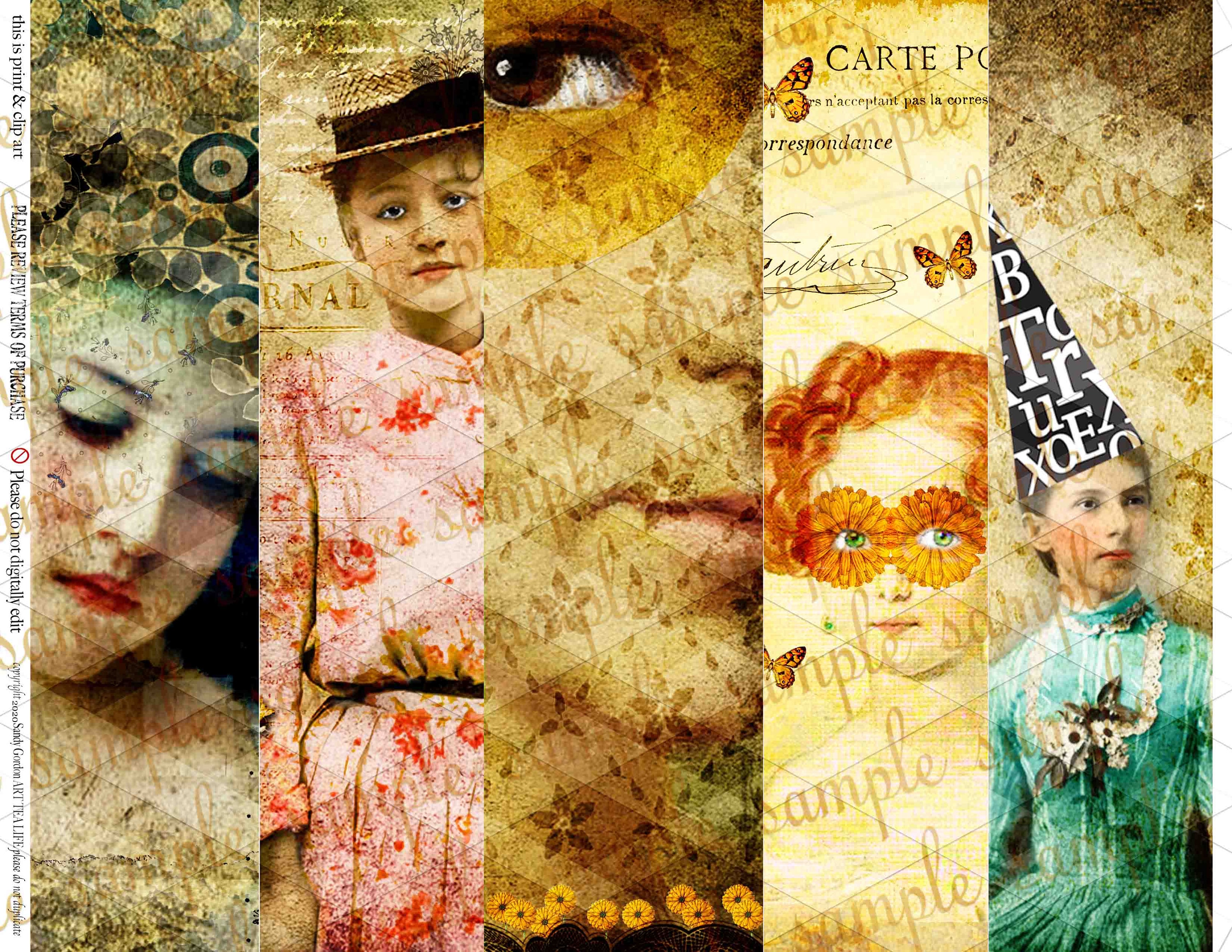 ART TEA LIFE Softly Spoken Vertical Strip Set Border Collage Etsy