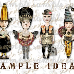 ART TEA Spoonhead Paper Dolls Collage Sheet journal digital file printable download decoupage scrapbook card tag print download party favor