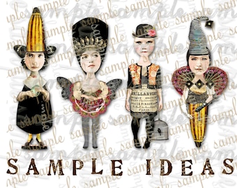 ART TEA Spoonhead Paper Dolls Collage Sheet journal digital file printable download decoupage scrapbook card tag print download party favor