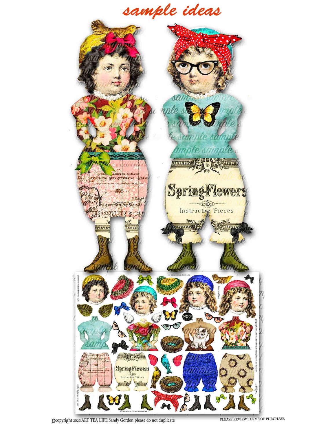 ART TEA LIFE Spring Bloomers Paper Dolls Collage Sheet Etsy
