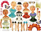 ART TEA LIFE Paper Doll Busts Collage Sheet journal digital file printable download decoupage scrapbook card tag download tags party favor