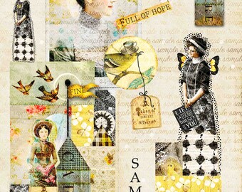 ART TEA LIFE Fine Care Collage Sheet printable download scrapbook gift tags cards diy craft junk journal book jewelry making vintage photo