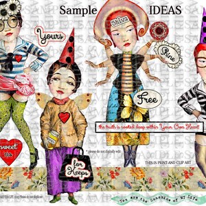 ART TEA LIFE Mail Art Girls Journal Collage Sheet paper doll digital file printable download decoupage scrapbook tags clip art cards post