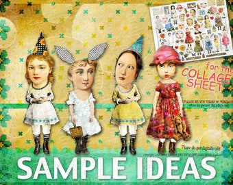 ART TEA LIFE Child Stuff Paper Dolls Collage Sheet Journal Parts digital file printable download decoupage scrapbook gift tag card scrapbook