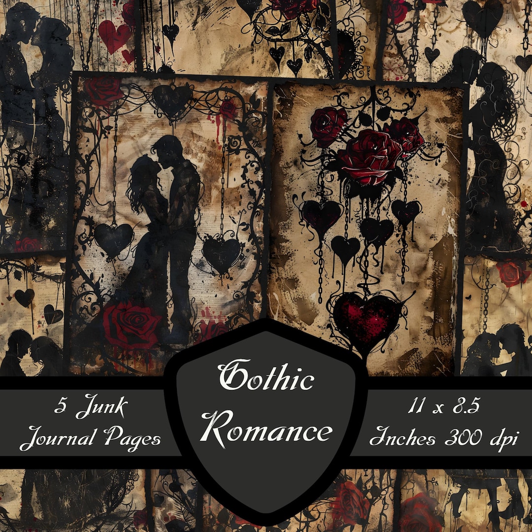 Gothic Romance Junk Journal Pages, Dark Love Scrapbook Paper Victorian ...
