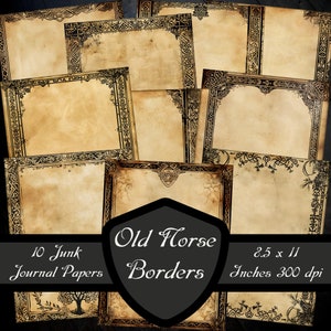 Alte nordische Border Junk Journal Papiere, Wikinger Rahmen Scrapbook Seiten mittelalterliche Marge digitaler Download nordische druckbare dunkel abgenutzte Collage Sheet