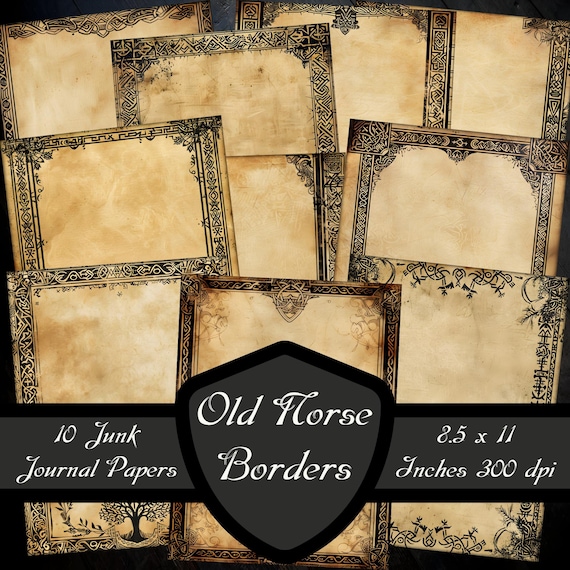 Old Norse Border Junk Journal Papers, Viking Frame Scrapbook Pages Medieval Margin Digital Download Nordic Printable Dark Worn Collage Sheet