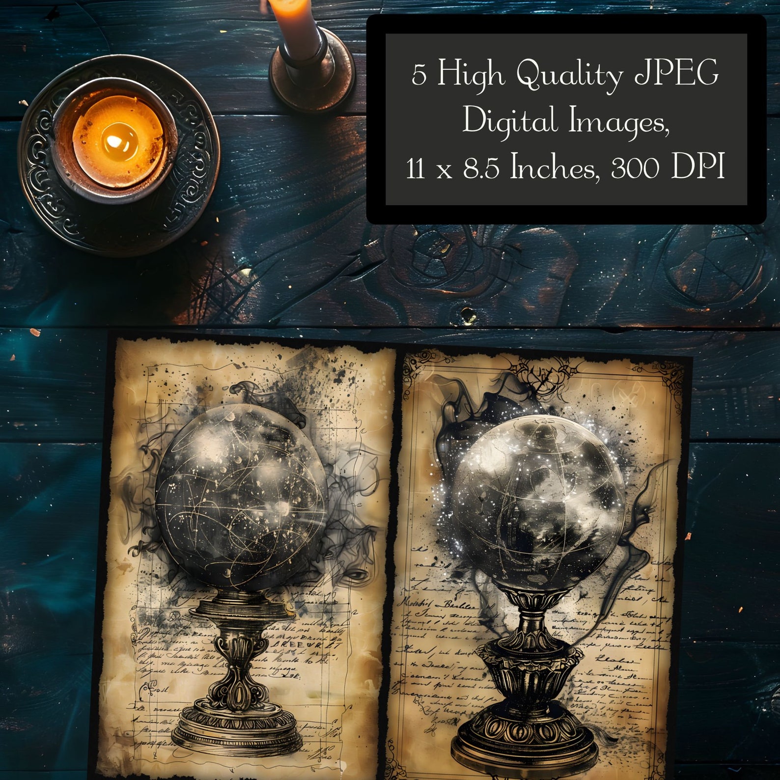 Dark Crystal Ball Junk Journal Pages, Gothic Scrying Stone Scrapbook ...