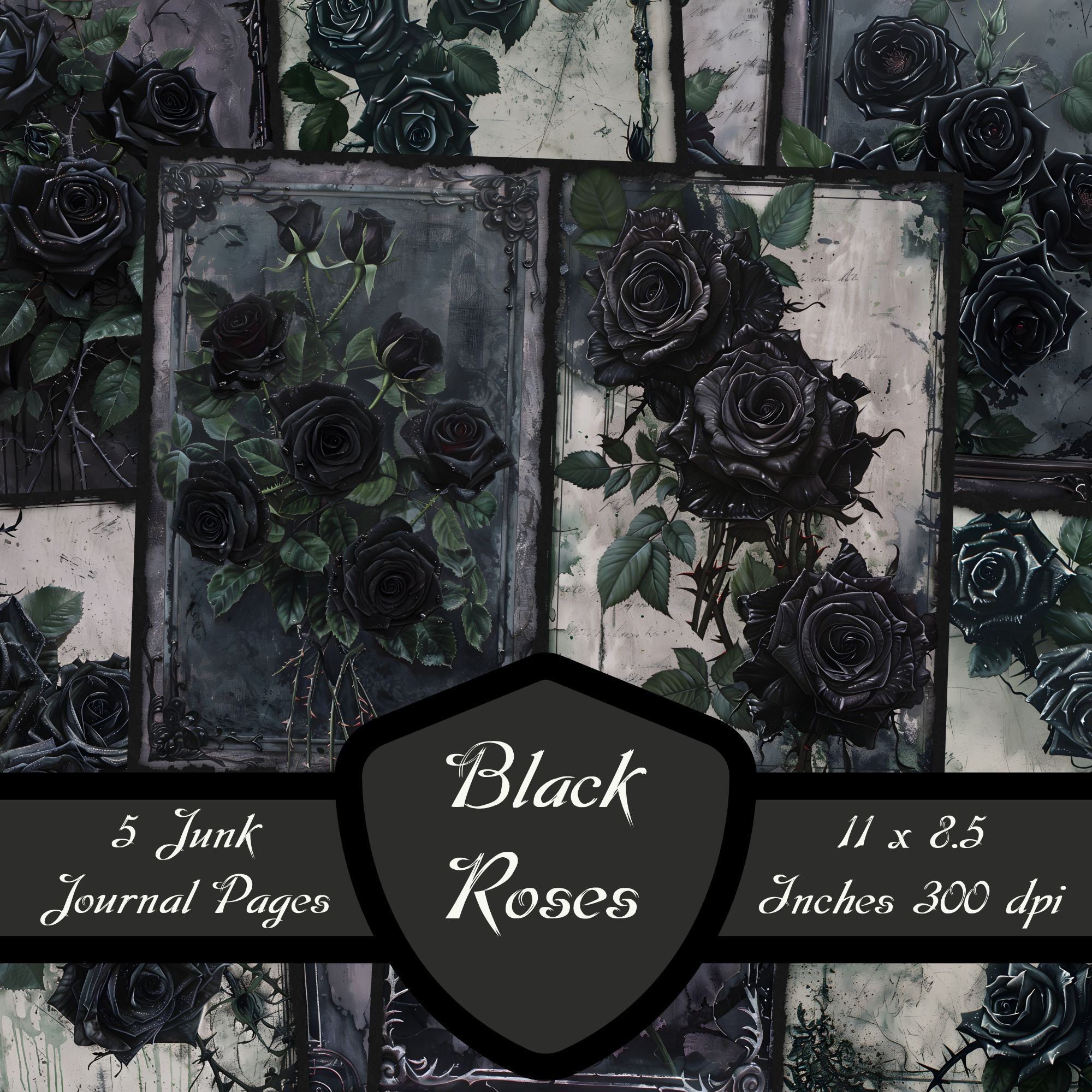Black Roses Junk Journal Pages, Gothic Flower Scrapbook Paper Dark ...