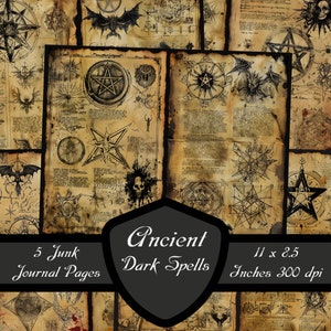 Antiguos hechizos oscuros páginas de diario basura, Black Witch Magic Scrapbook Papers Horror Fantasy Summon Collage Sheet Descarga digital imprimible