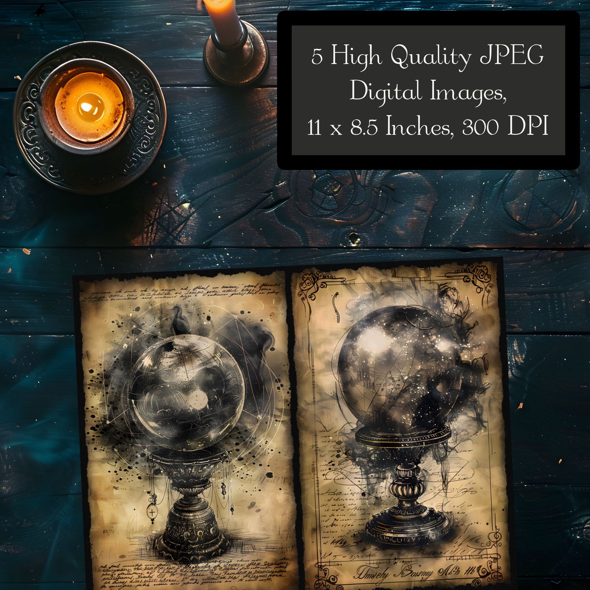 Dark Crystal Ball Junk Journal Pages, Gothic Scrying Stone Scrapbook ...