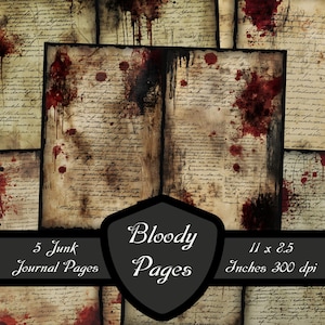 Bloody Pages Junk Journal Papers, fogli di album macchiati di sangue, download digitale macabro, foglio di collage gotico vintage stampabile sinistro