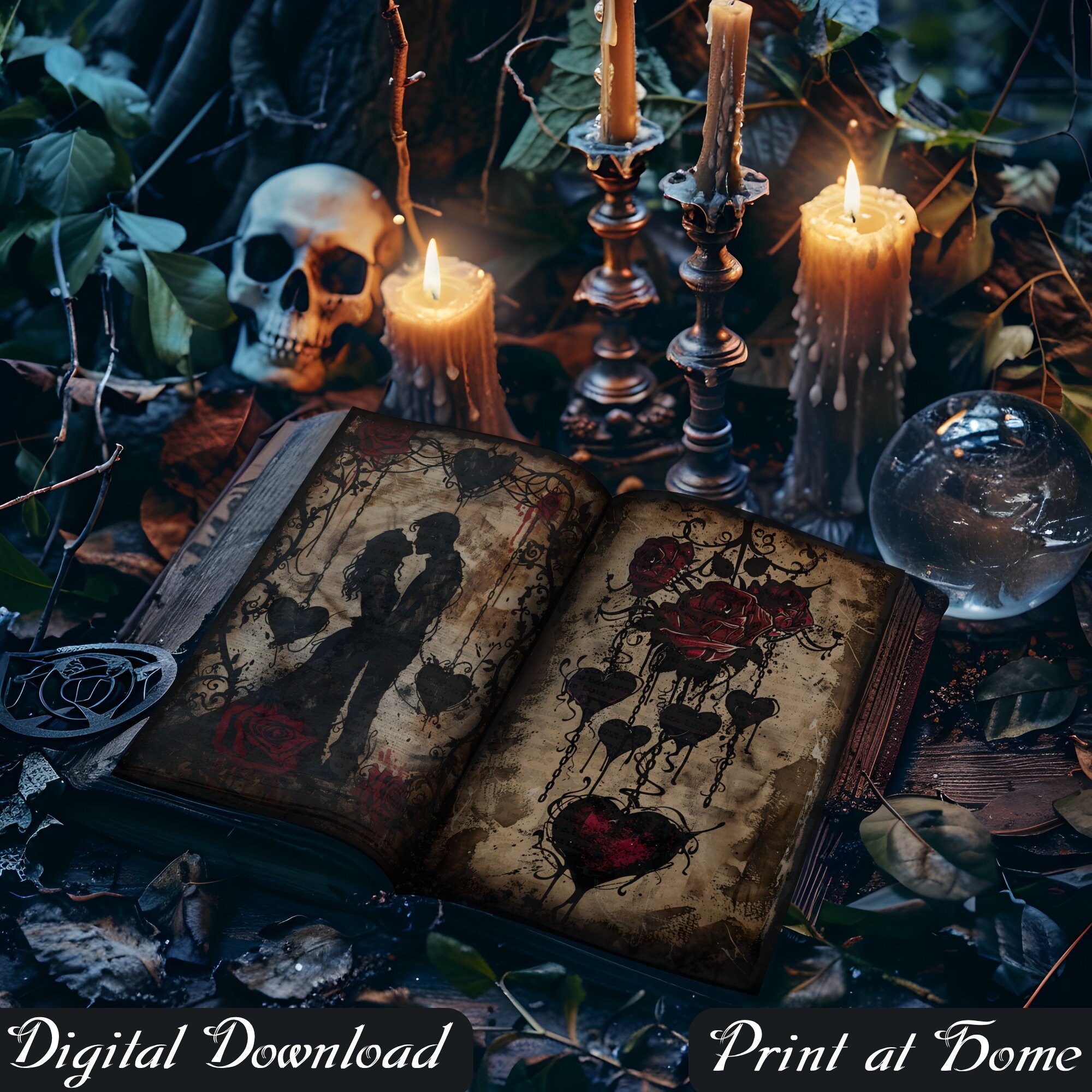 Gothic Romance Junk Journal Pages, Dark Love Scrapbook Paper Victorian ...