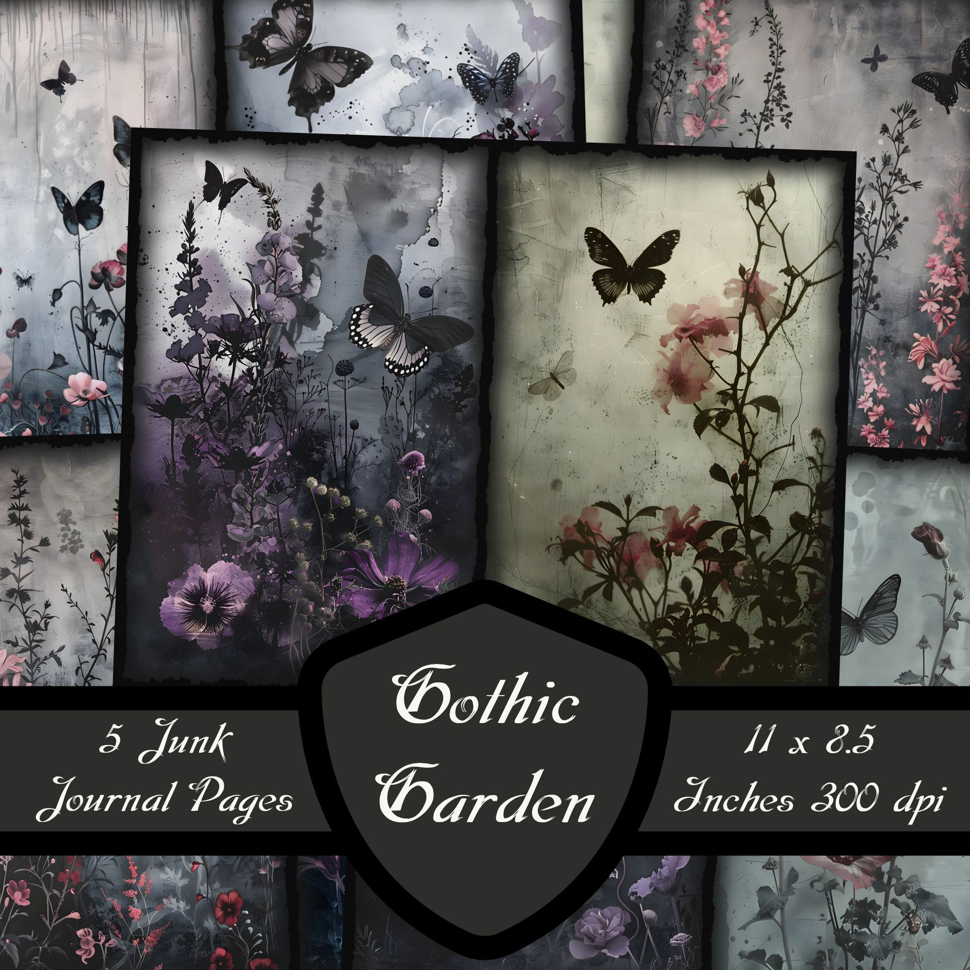 Gothic Garden Junk Journal Pages, Dark Floral Scrapbook Papers ...