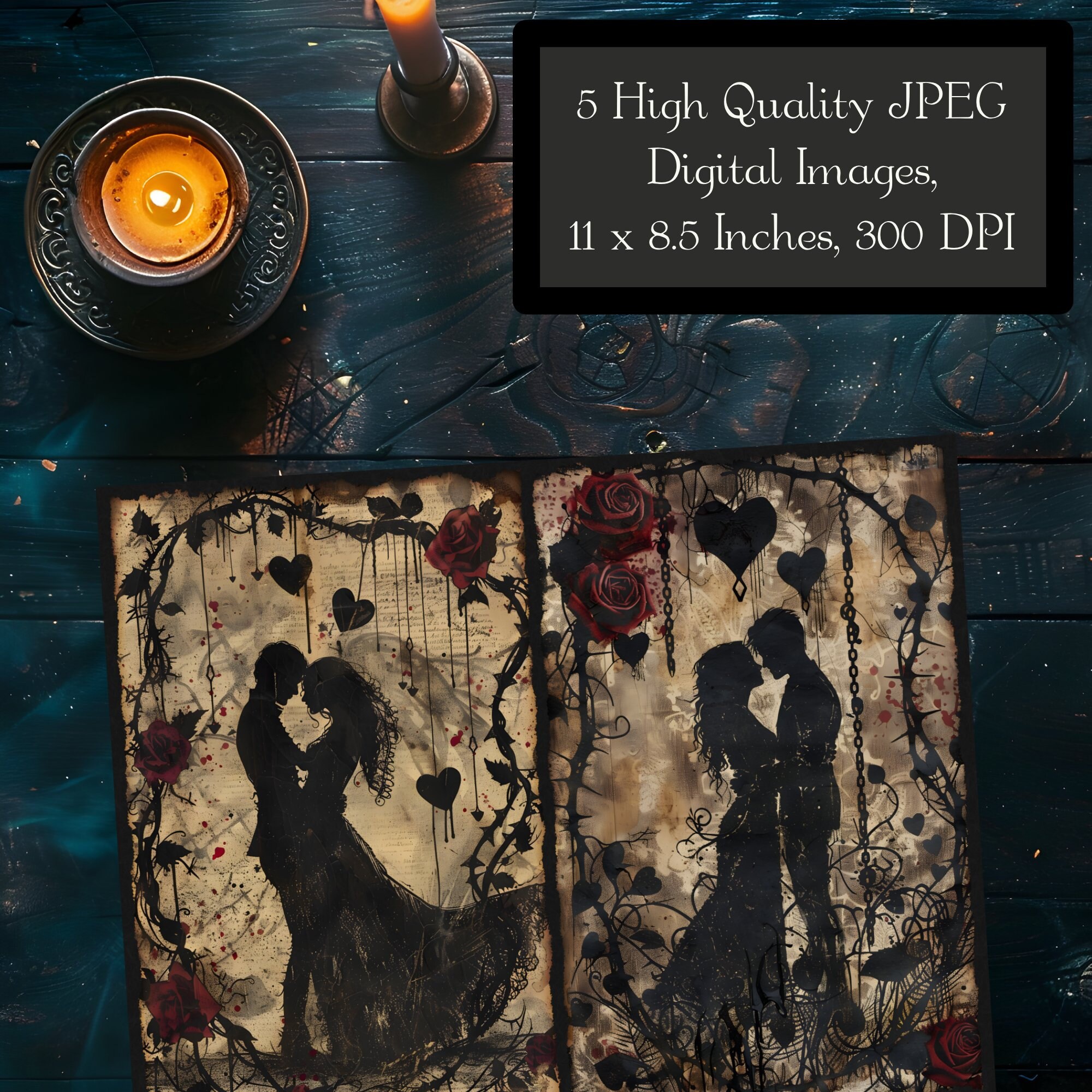 Gothic Romance Junk Journal Pages, Dark Love Scrapbook Paper Victorian ...