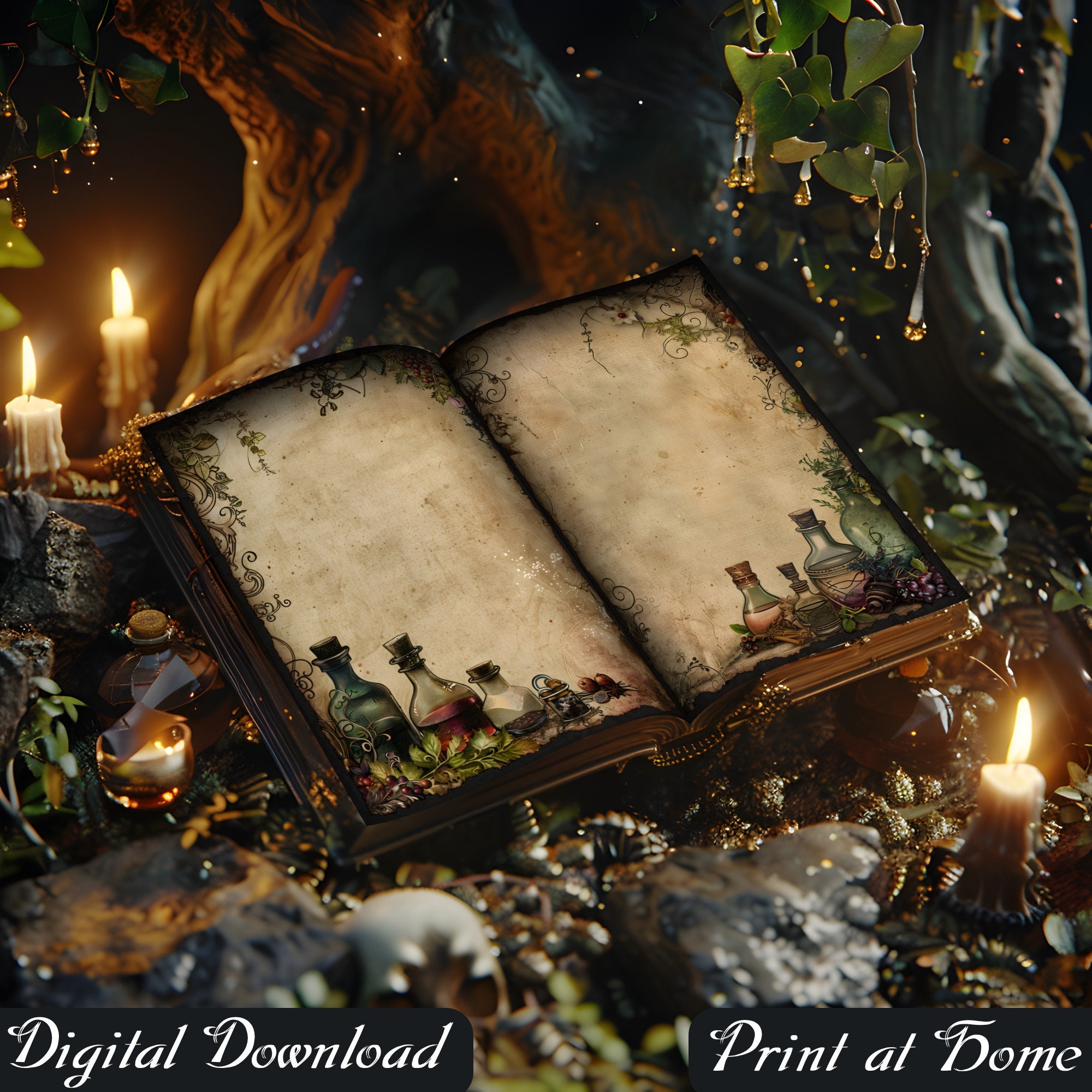 Mystic Potion Border Junk Journal Pages, Dark Apothecary Frame ...
