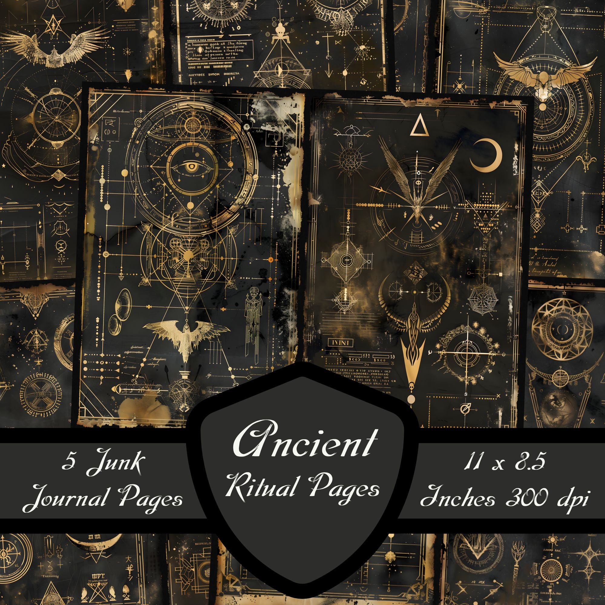 Ancient Ritual Junk Journal Pages, Dark Spell Scrapbook Papers Old ...