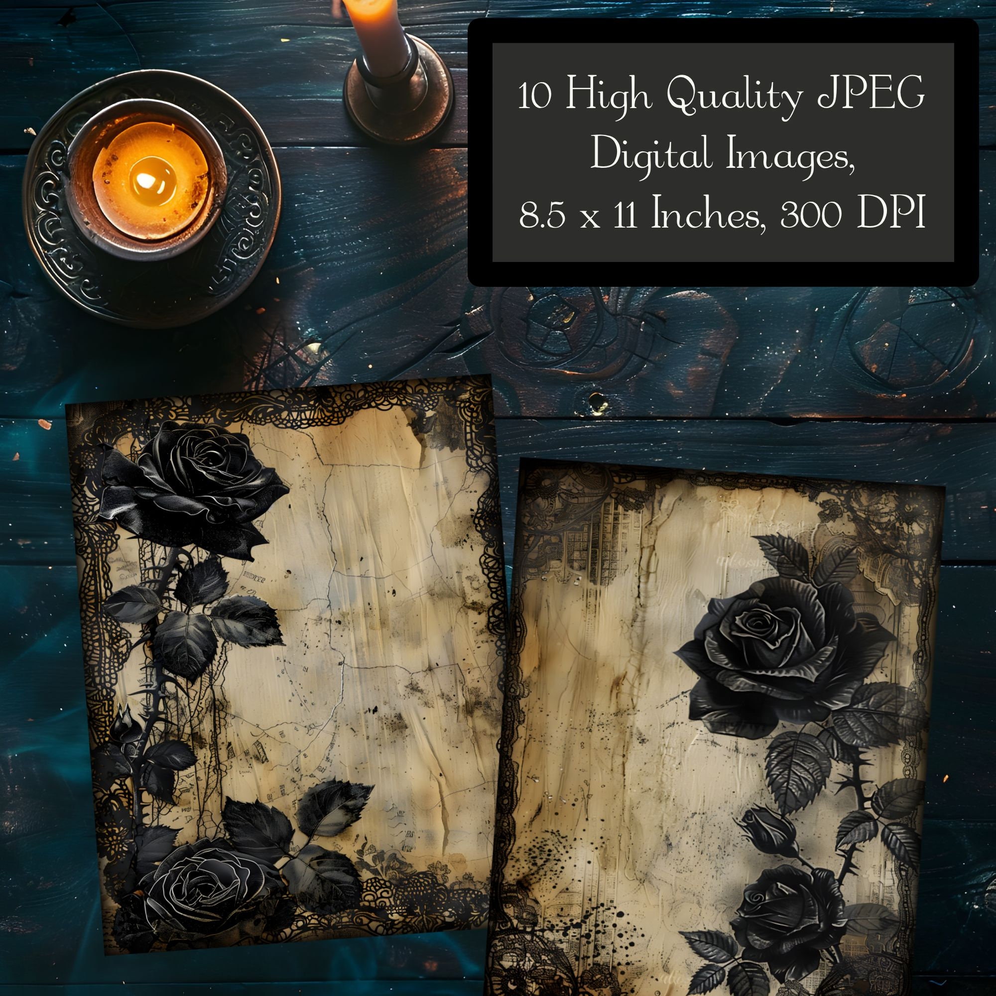 Dark Lace & Rose Border Junk Journal Papers, Gothic Fabric Frame ...