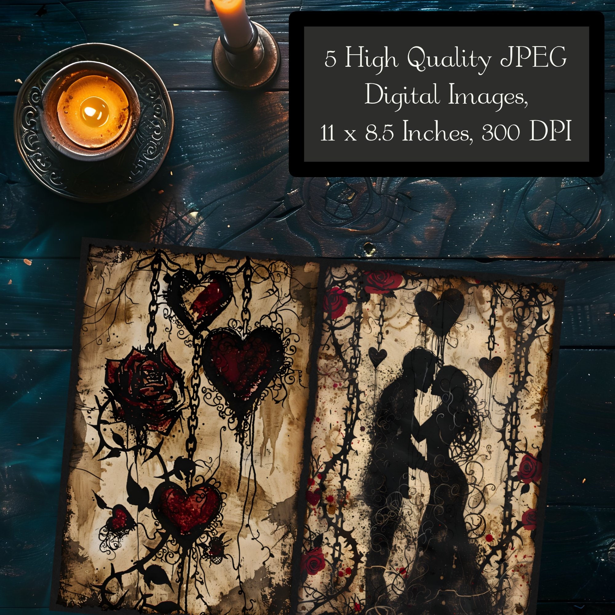 Gothic Romance Junk Journal Pages, Dark Love Scrapbook Paper Victorian ...