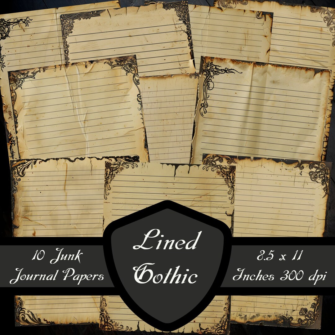 Lined Gothic Junk Journal Papers, Dark Vintage Border Digital Scrapbook ...