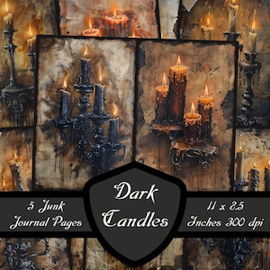 Dunkle Kerzen Junk Journal Seiten, Gothic Scrapbook Papier Hexe Fantasy Collage Sheet Vintage viktorianischen digitaler Download schwarz alt druckbare