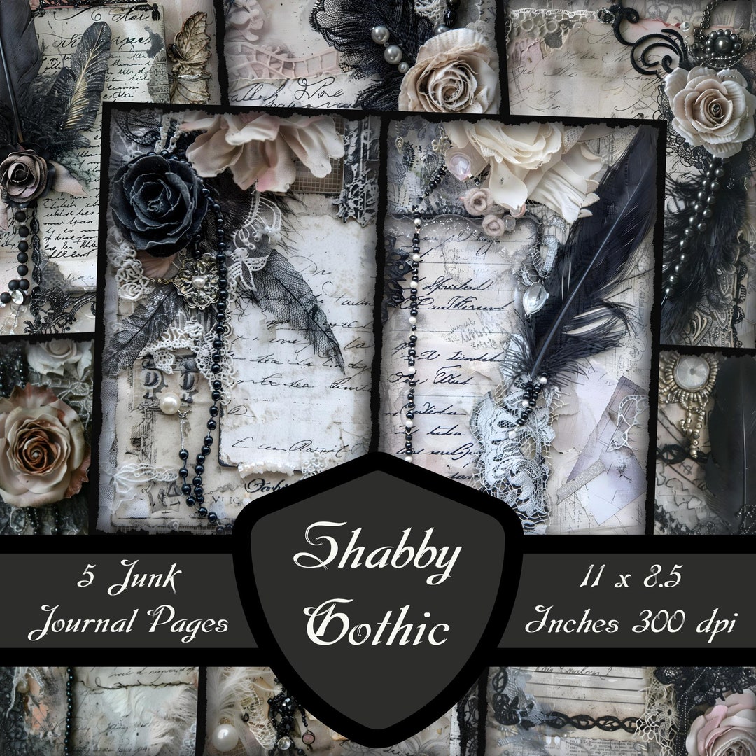 Shabby Gothic Junk Journal Pages, Dark Mixed Media Scrapbook Paper ...