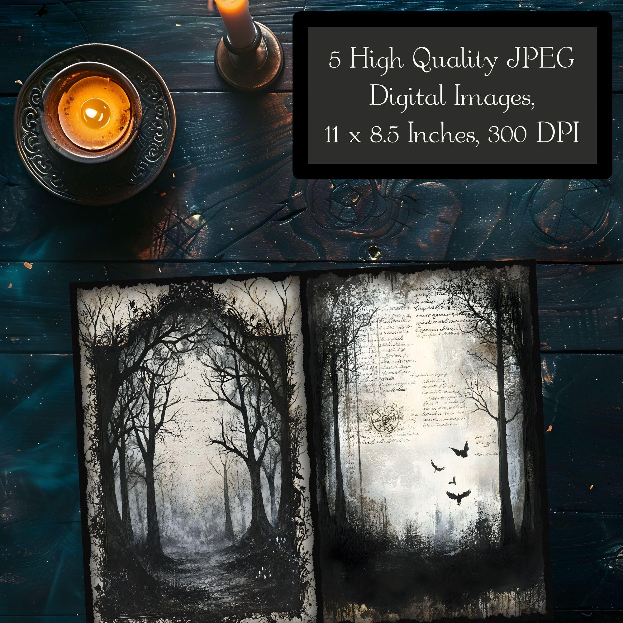 Midnight Forest Junk Journal Pages, Moonlit Woodland Scrapbook Papers ...