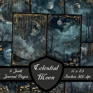 Himmlische Mond Junk Journal Seiten, Lunar Scrapbook Papiere Nachthimmel Digital Download mystische Astronomie Collage Sheet Stern Fantasie druckbare