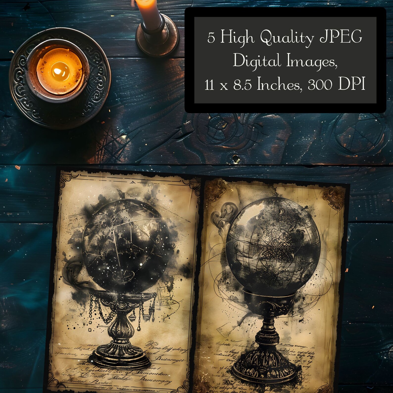 Dark Crystal Ball Junk Journal Pages, Gothic Scrying Stone Scrapbook ...