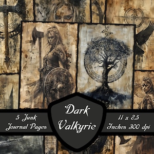 Dark Valkyrie Junk Journal Pages, Viking Warrior Women Scrapbook Paper Norse Mythology Printable Fantasy Digital Download Odin Collage Sheet