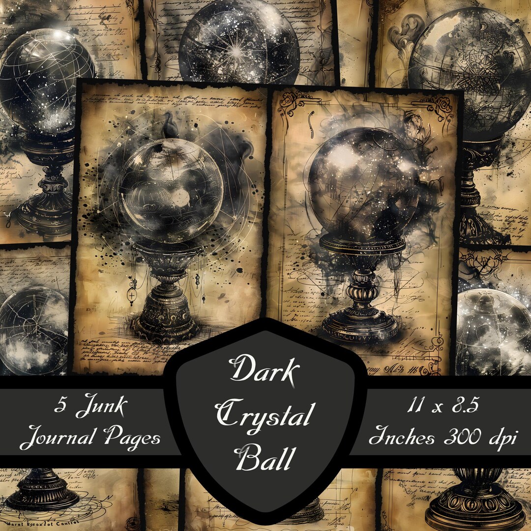 Dark Crystal Ball Junk Journal Pages, Gothic Scrying Stone Scrapbook ...