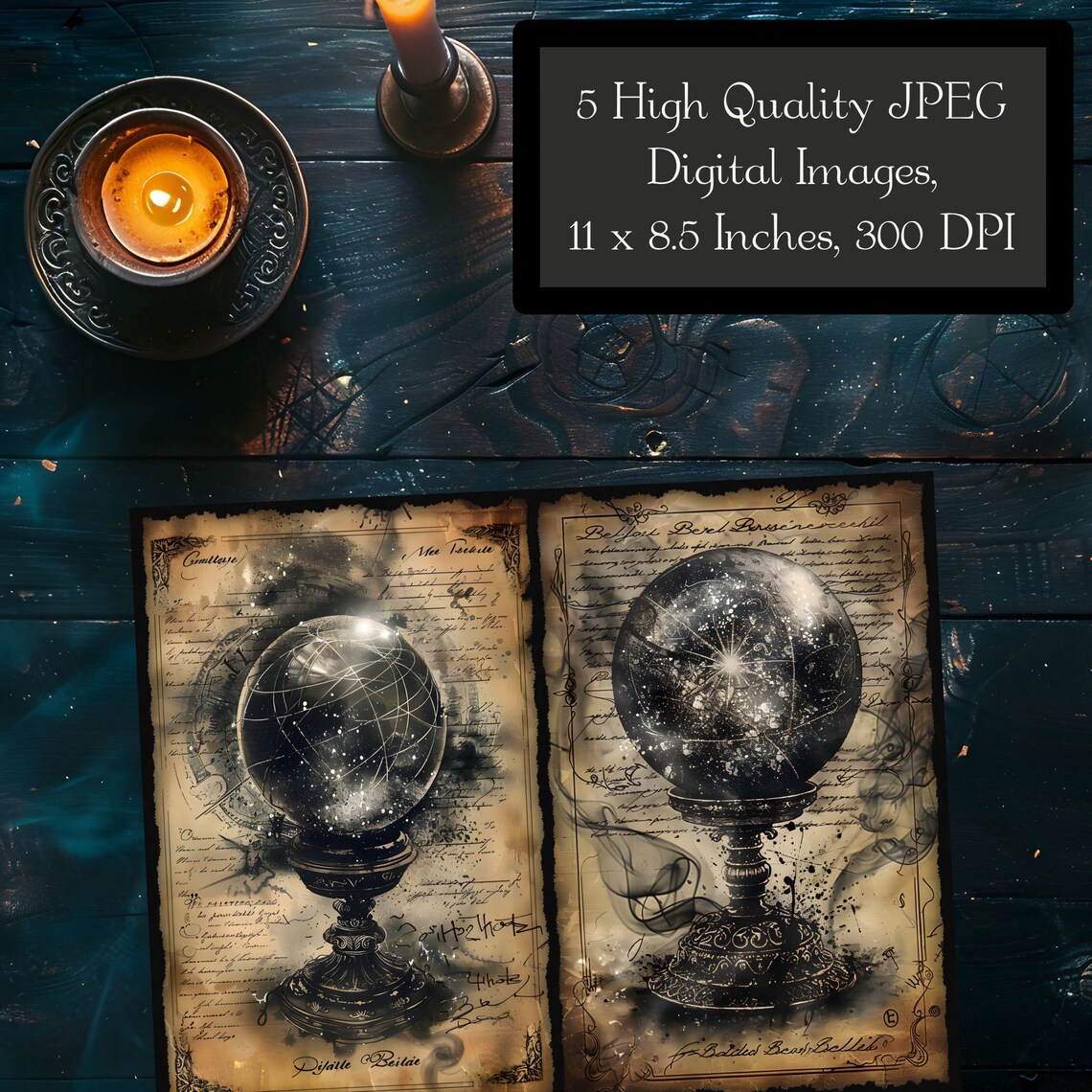 Dark Crystal Ball Junk Journal Pages, Gothic Scrying Stone Scrapbook ...