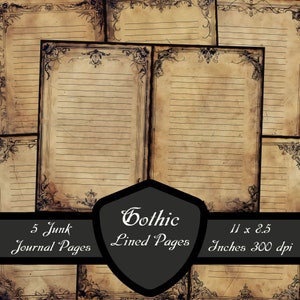 Gotisch gevoerde ongewenste dagboekpagina's, decoratief gelinieerd plakboek Victoriaans schrift Afdrukbaar vintage randcollageblad digitale download