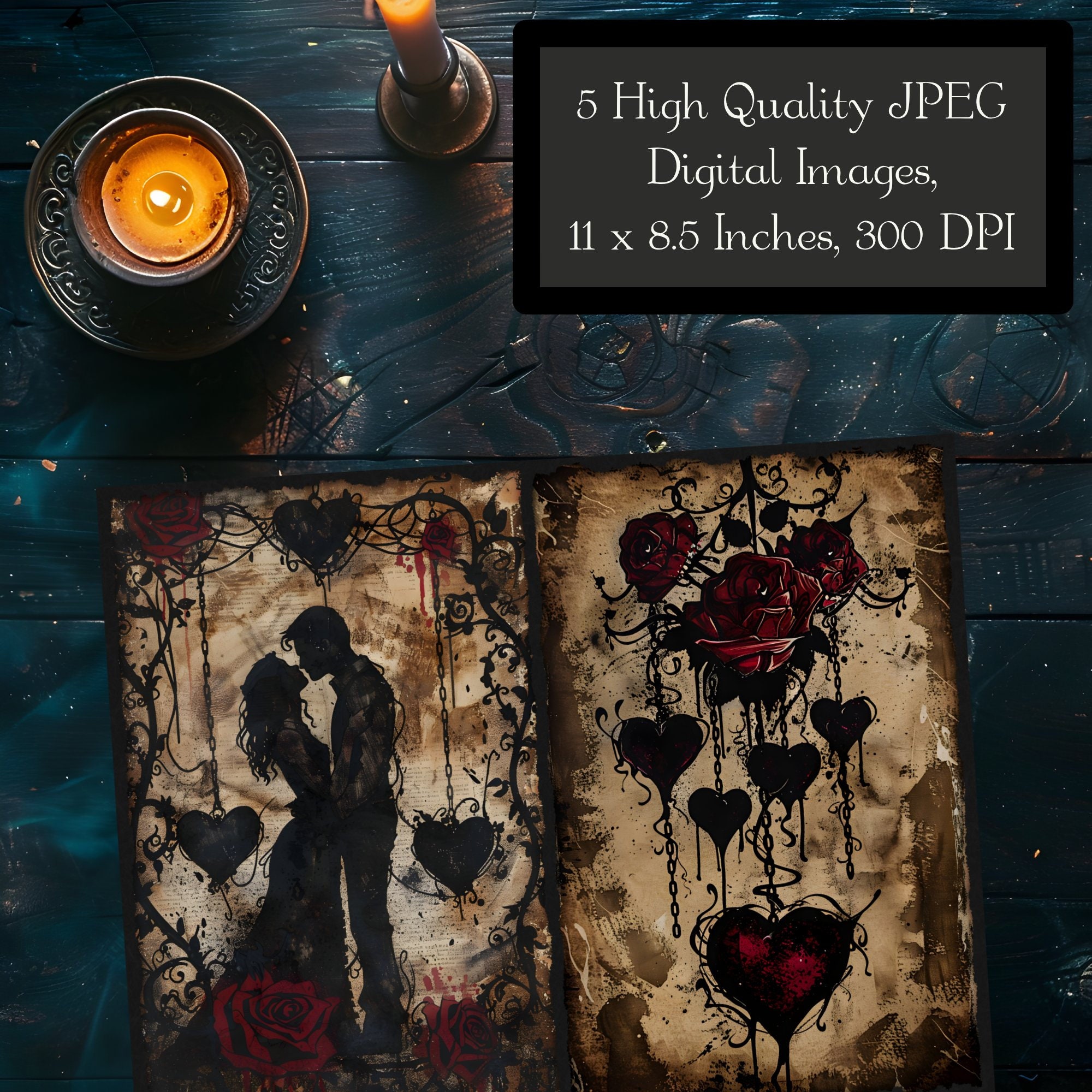 Gothic Romance Junk Journal Pages, Dark Love Scrapbook Paper Victorian ...