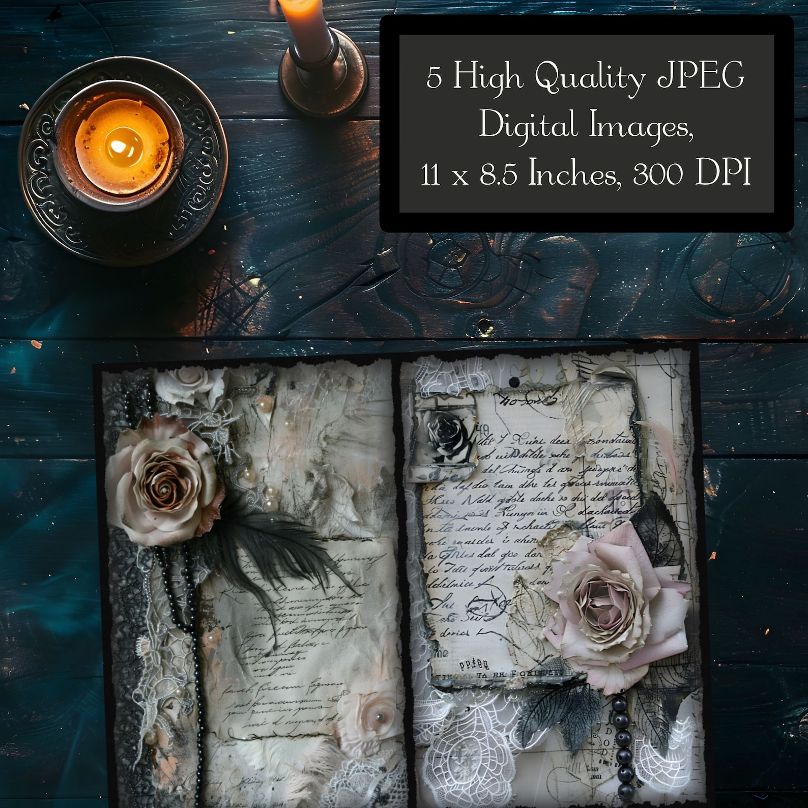 Shabby Gothic Junk Journal Pages, Dark Mixed Media Scrapbook Paper ...
