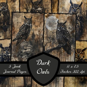 Donkere uil ongewenste dagboekpagina's, gotische vogel plakboekpapier Haunted Fantasy digitale download grunge dode bomen afdrukbare graven collageblad