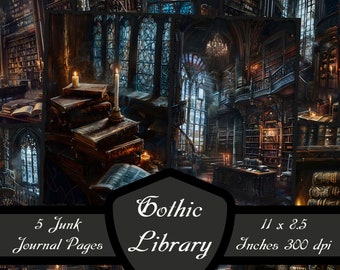 Gothic Bibliothek Junk Journal Seiten, dunkel Academia Scrapbook Papier Vintage viktorianischer digitaler Download Magisches Buch druckbare alte Collage Sheet